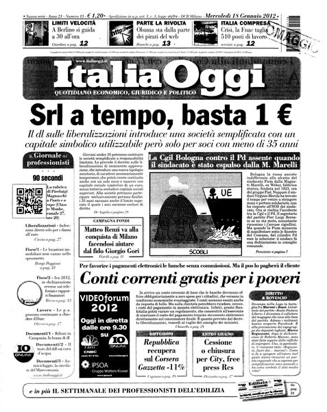 Italia oggi : quotidiano di economia finanza e politica